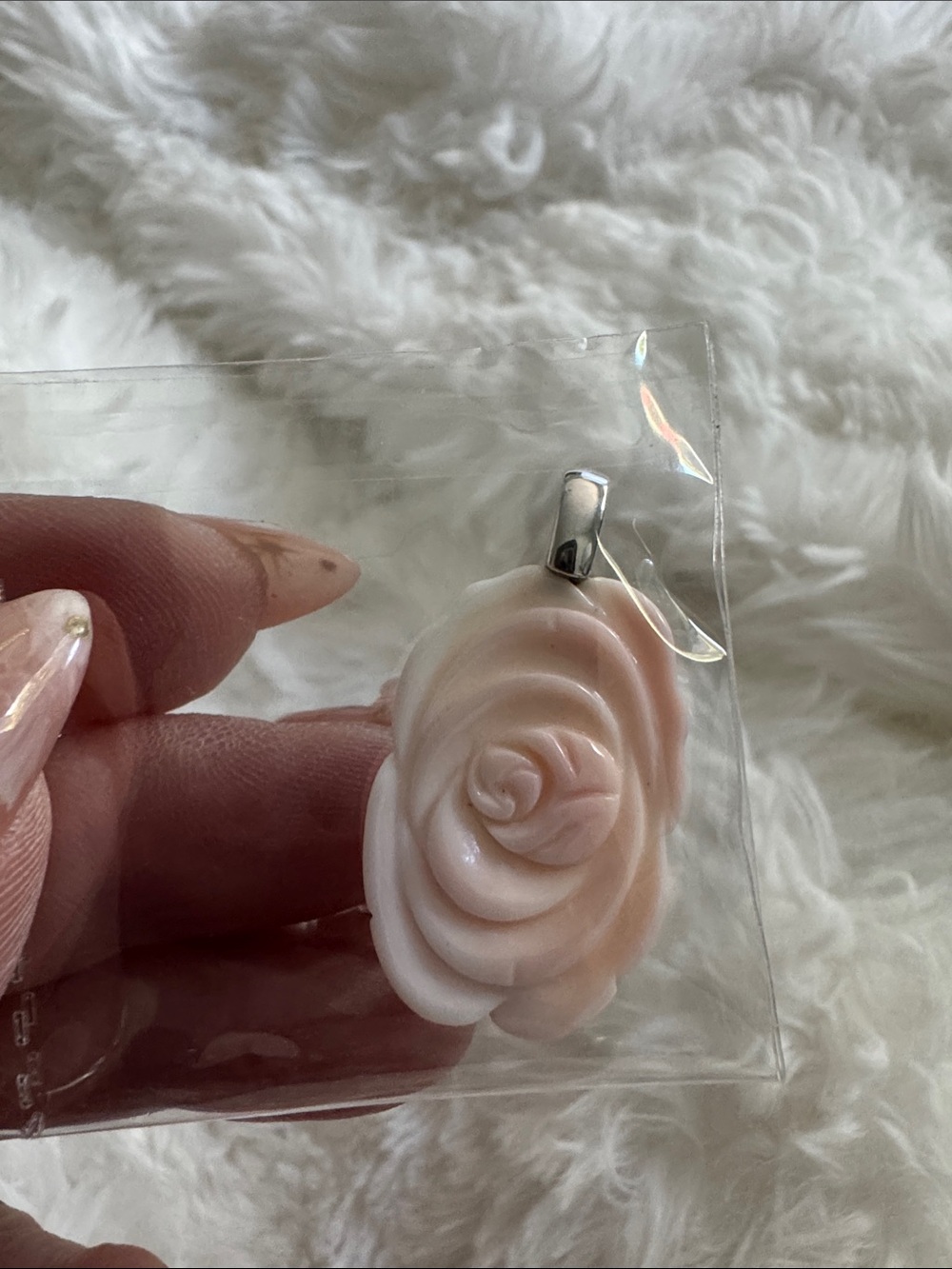 Rose Carved pink conch  Pendant Necklace - Blush Pink